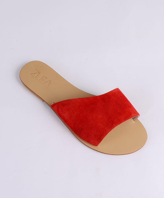 Suede Single Strap Flat Slippers - Red