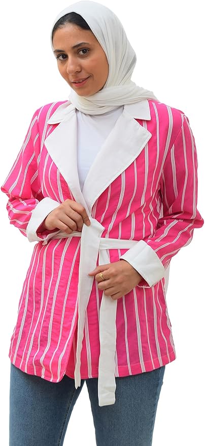 Striped Blazer with Waist Belt