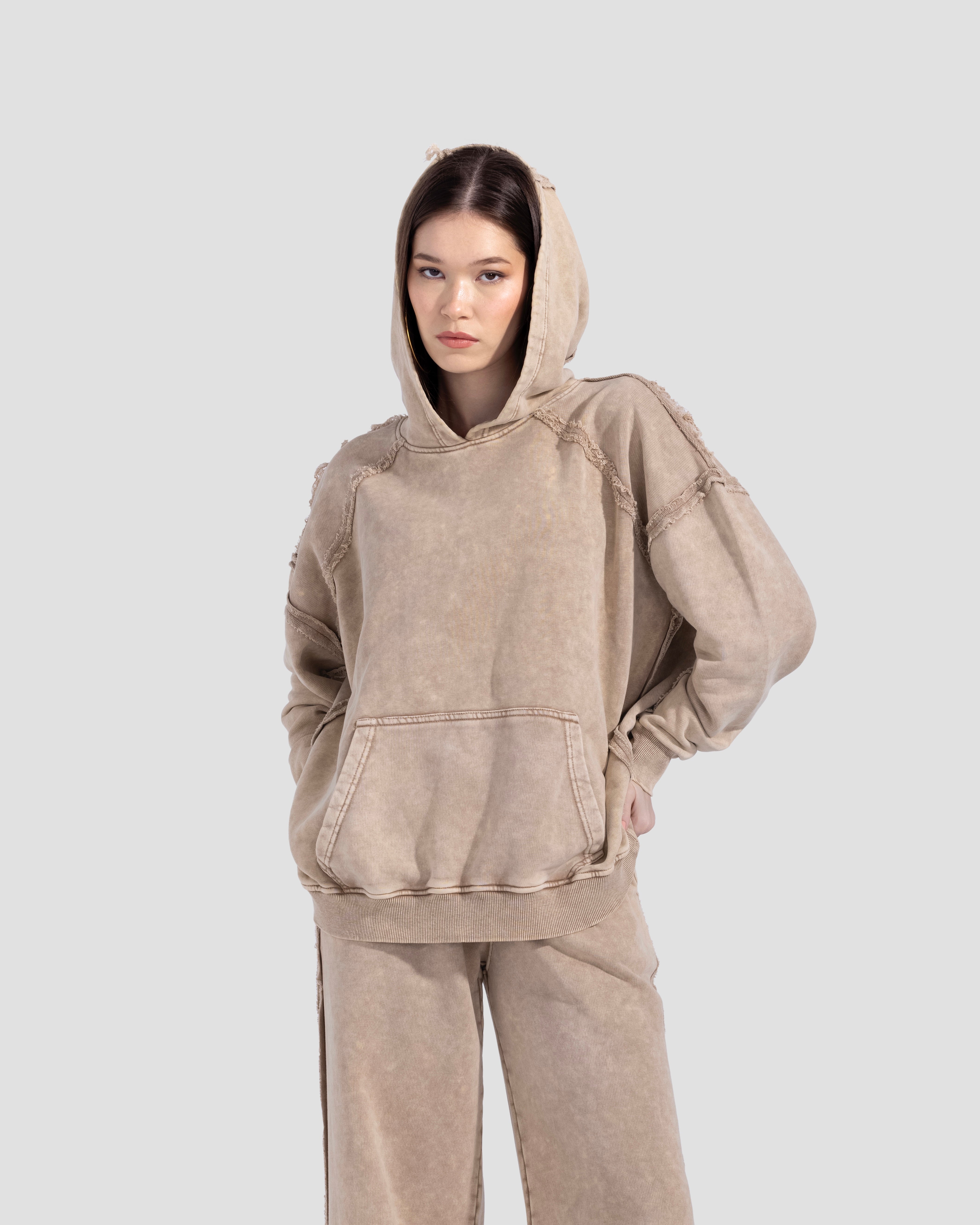Cotton Washed Hoodie - Beige