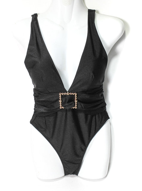 Buckle Detail Plunge Monokini – Black - GSW00743BLK
