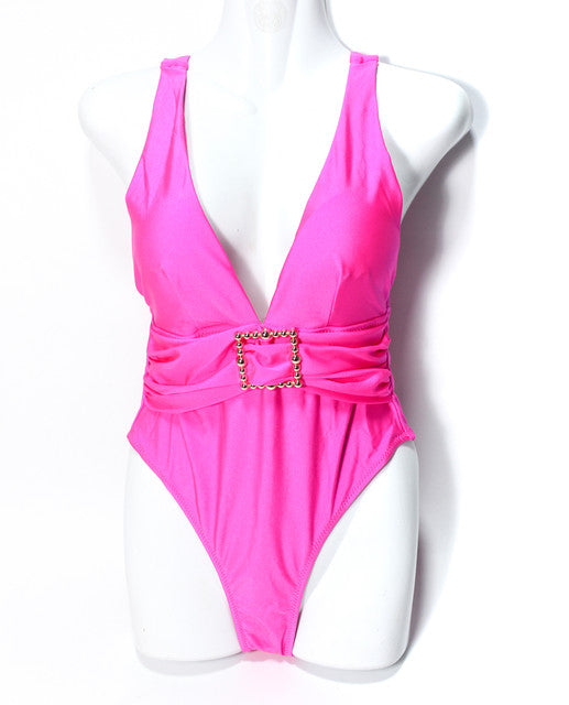 Belted One-Piece Swimsuit - Fuchsia