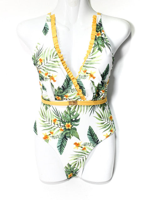Ruffle Tropical Monokini – Multi-Color - GSW200744YEL