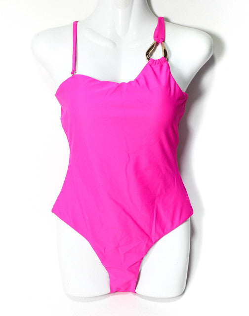 Ring Strap Asymmetrical Monokini – Fuchsia - GSW00745FOS