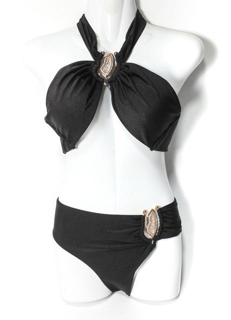Crystal Accent Halter Bikini – Black - GSW00746BLK