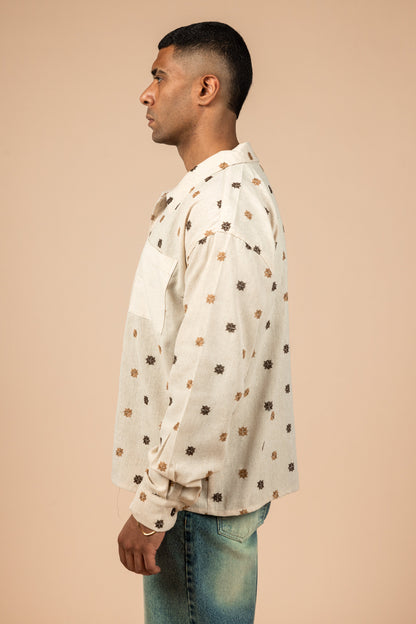 Embroidered Boxy Fit Linen Shirt