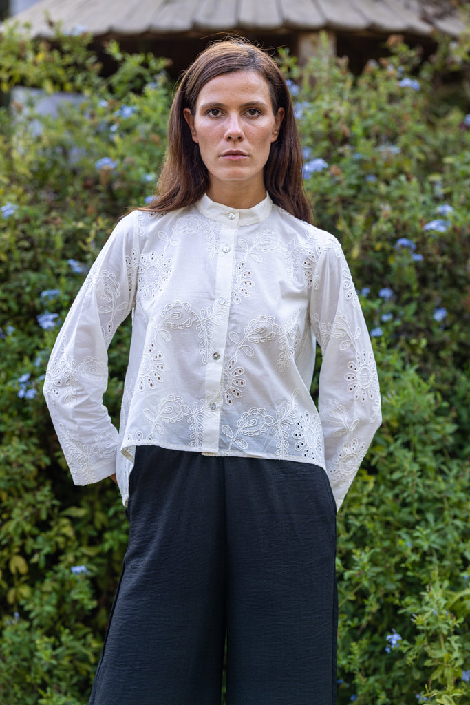 Cotton Broderie Blouse - White