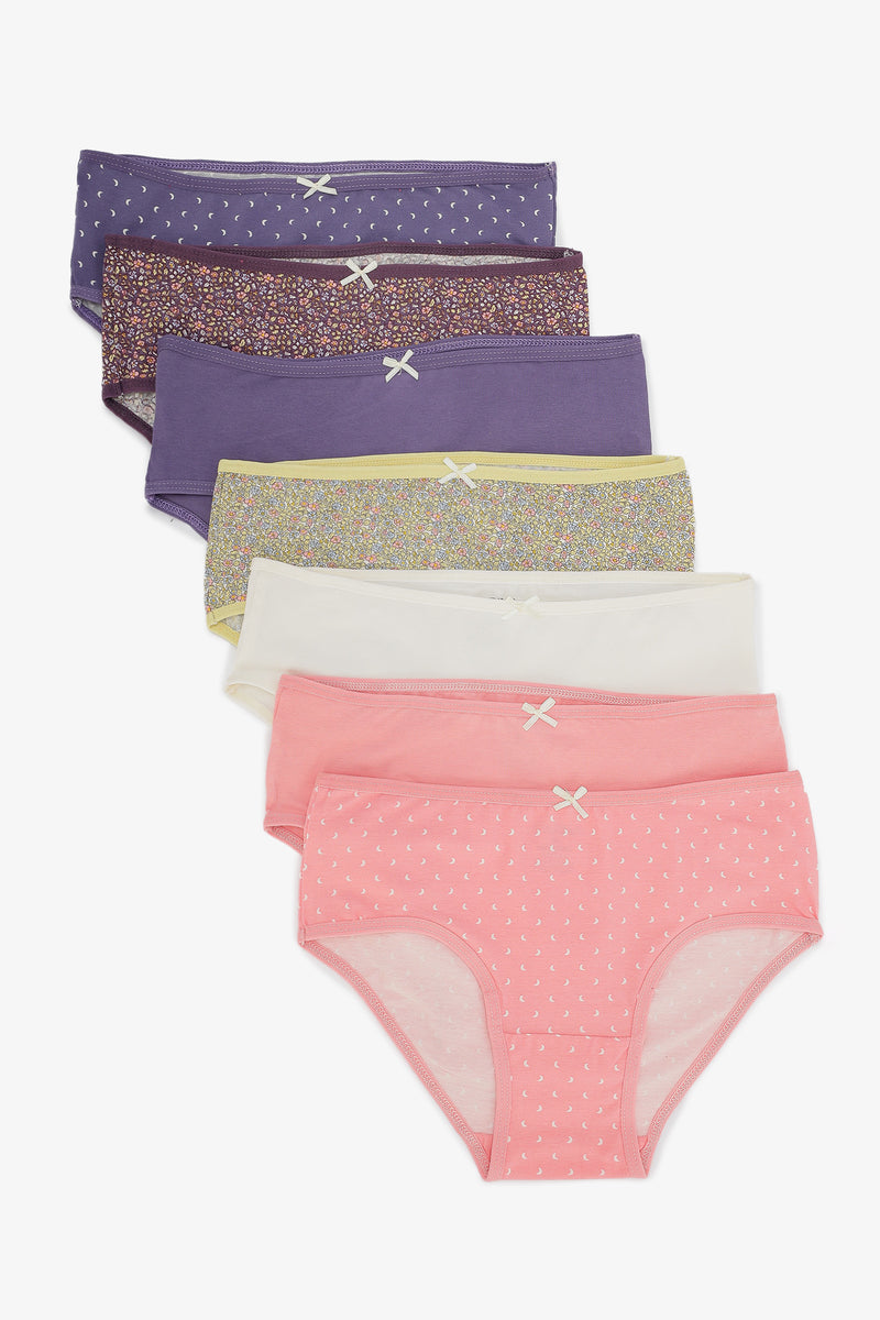 Printed Cotton Pack of 7 Brief Panties – Multicolor