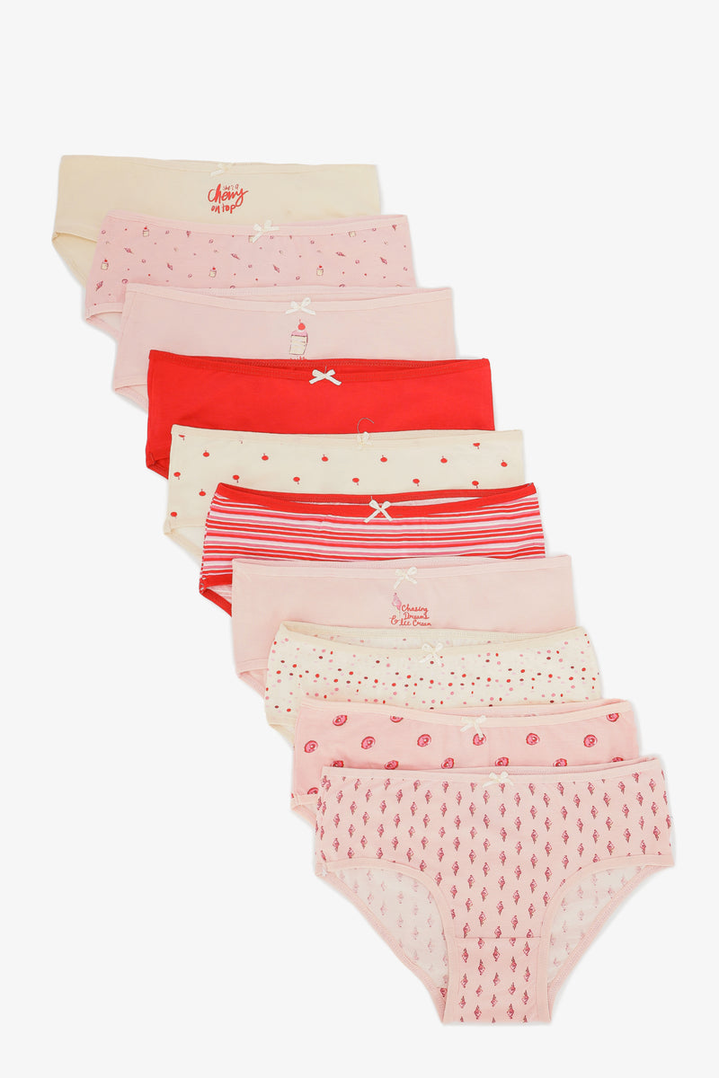 Printed Pack of 10 Brief Panties – Multicolor