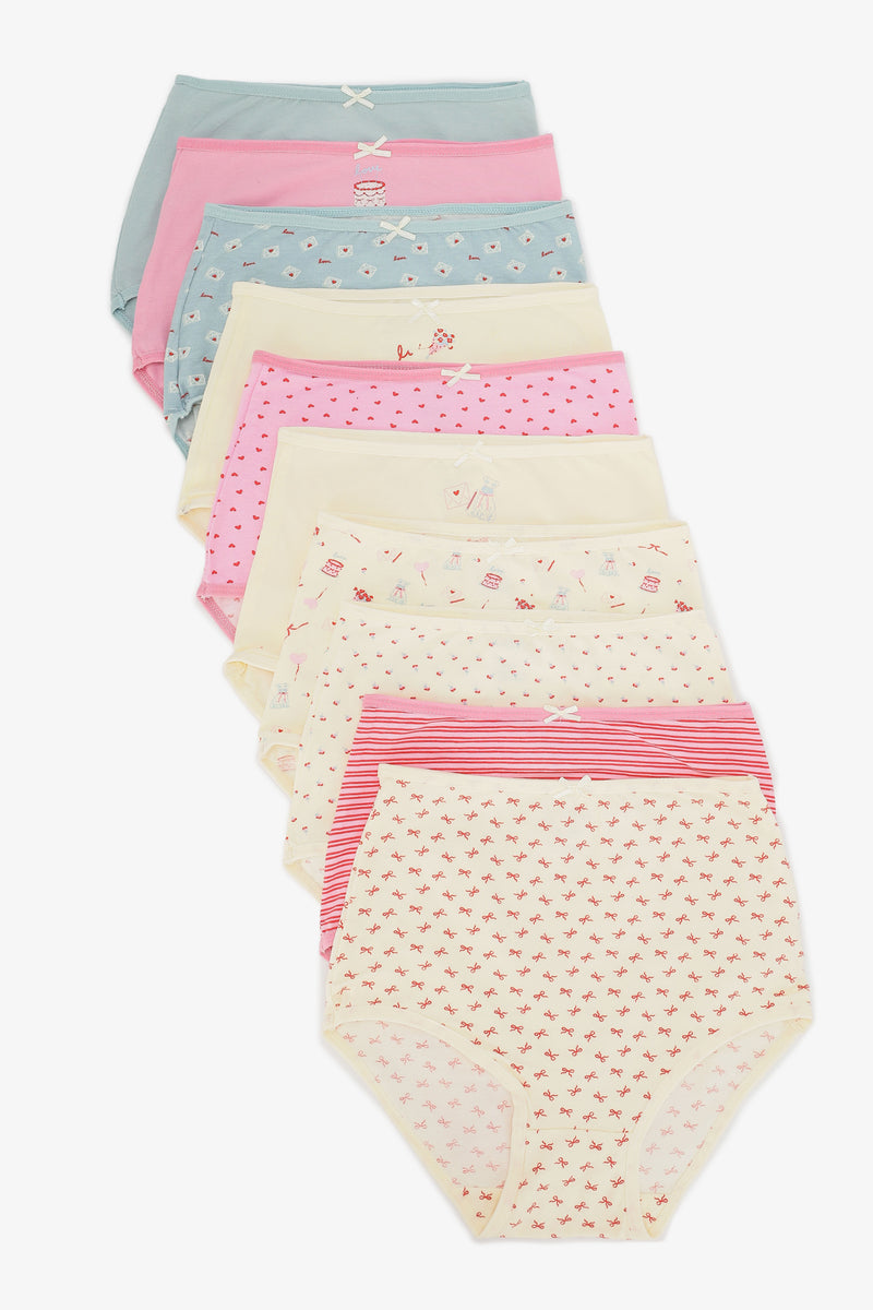 Printed Pack of 10 Full Brief Panties – Multicolor