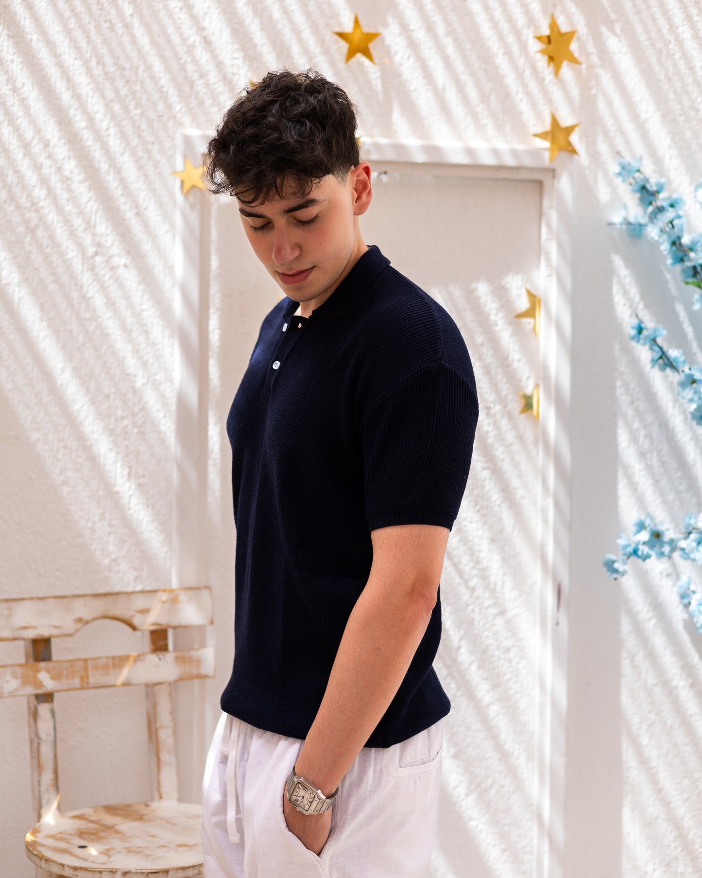 Knitted Polo T-Shirt - Navy Blue