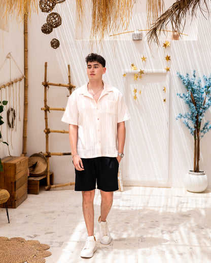 Linen Textured Short Sleeve Shirt - Orange