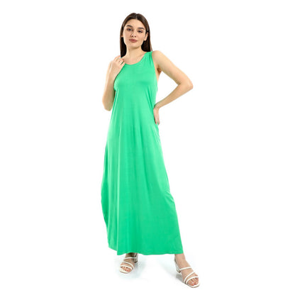 Cotton Lycra Sleeveless Long Jersey Dress – Green