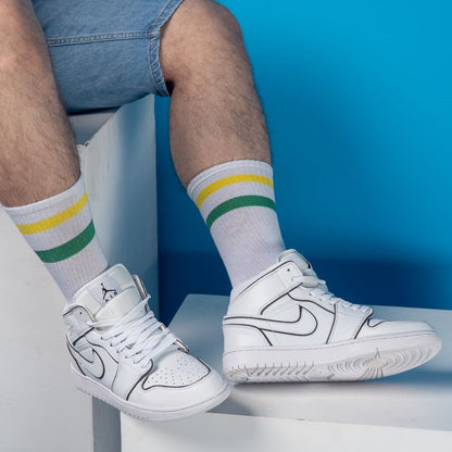 Cotton Basic Striped Crew Socks – White