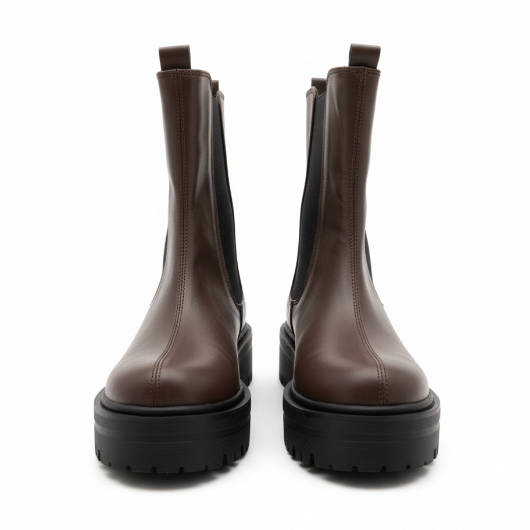 PU Leather Plain Slip-On Boots – Brown