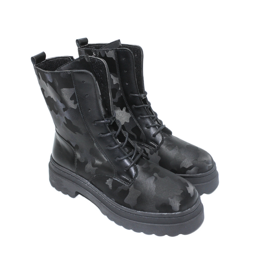 Faux Leather Camouflage Half-Boots - Black