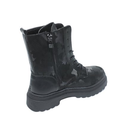 Faux Leather Camouflage Half-Boots - Black