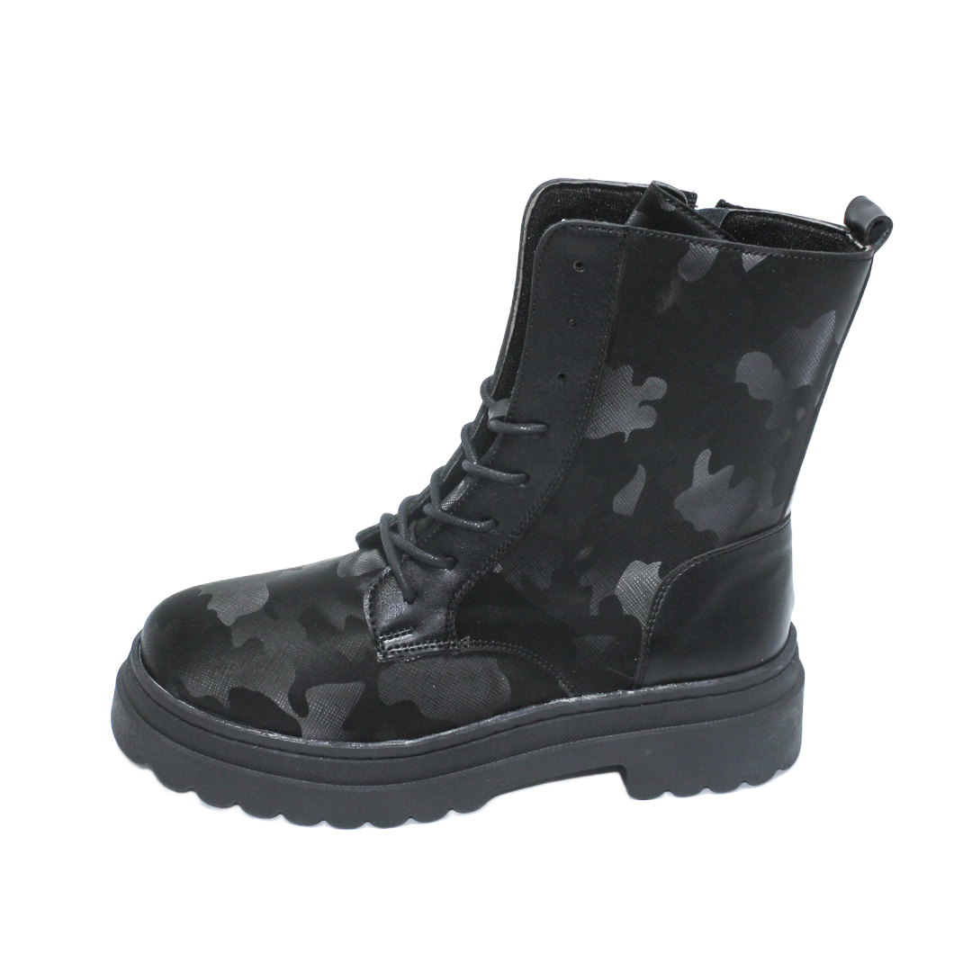 Faux Leather Camouflage Half-Boots - Black