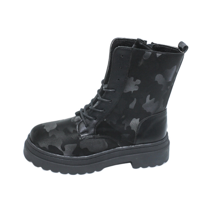 Faux Leather Camouflage Half-Boots - Black