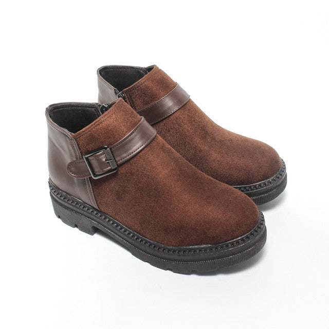 Faux Leather & Suede Plain Half-Boots - Brown