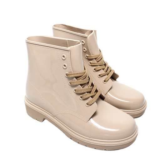 Silicone Solid Lace-Up Boots – Beige