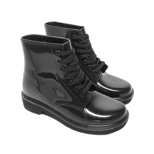 Silicone Solid Lace-Up Boots – Black
