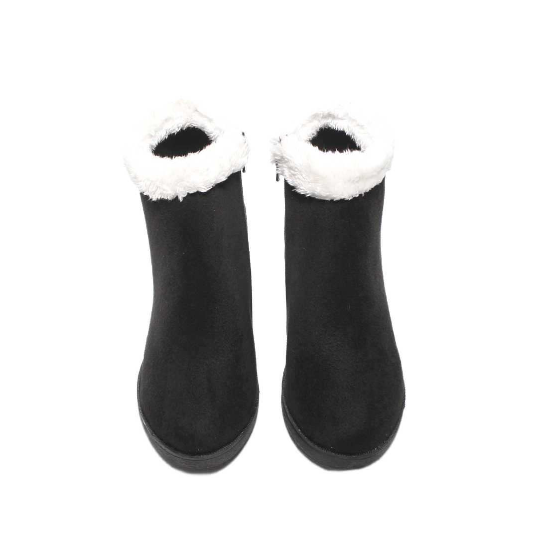 Suede Faux Fur Ankle Boots – Black