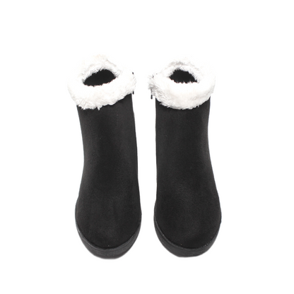Suede Faux Fur Ankle Boots – Black