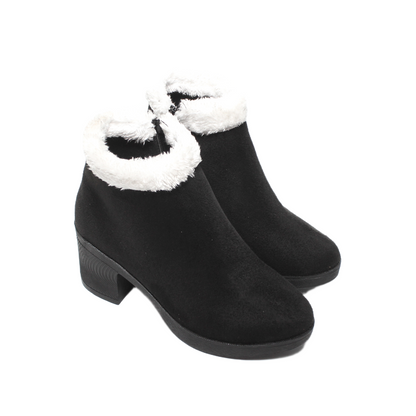 Suede Faux Fur Ankle Boots – Black