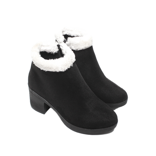 Suede Faux Fur Ankle Boots – Black