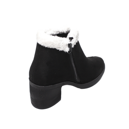 Suede Faux Fur Ankle Boots – Black