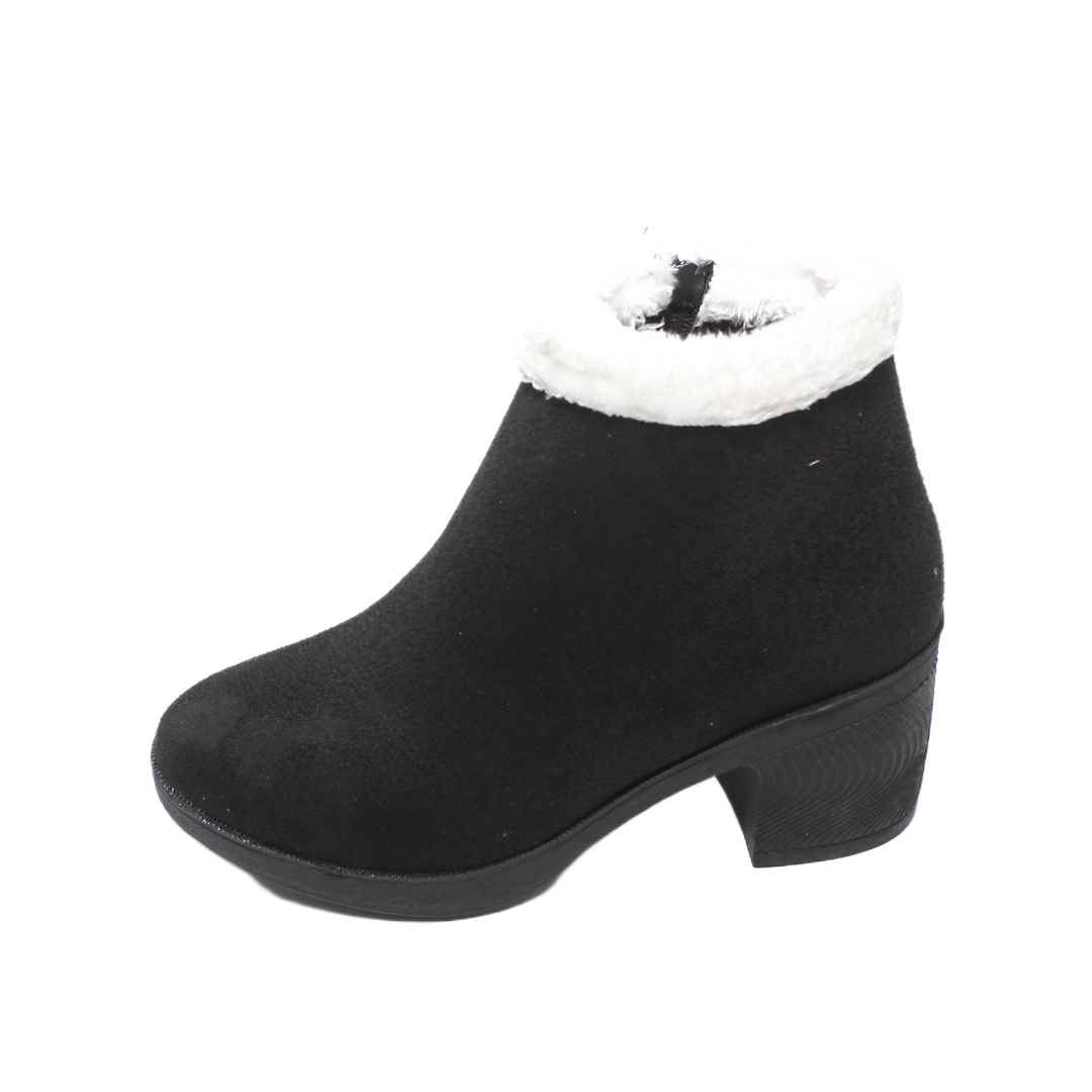 Suede Faux Fur Ankle Boots – Black