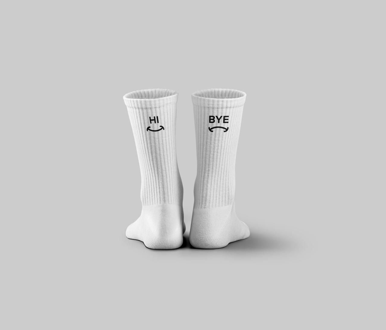 Cotton Printed Crew Socks – White