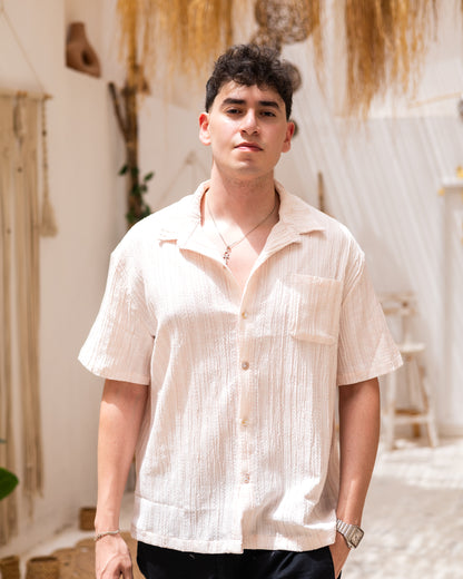 Linen Textured Short Sleeve Shirt - Orange