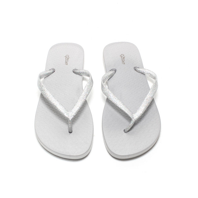 Glittered Strap Flip Flops – Grey