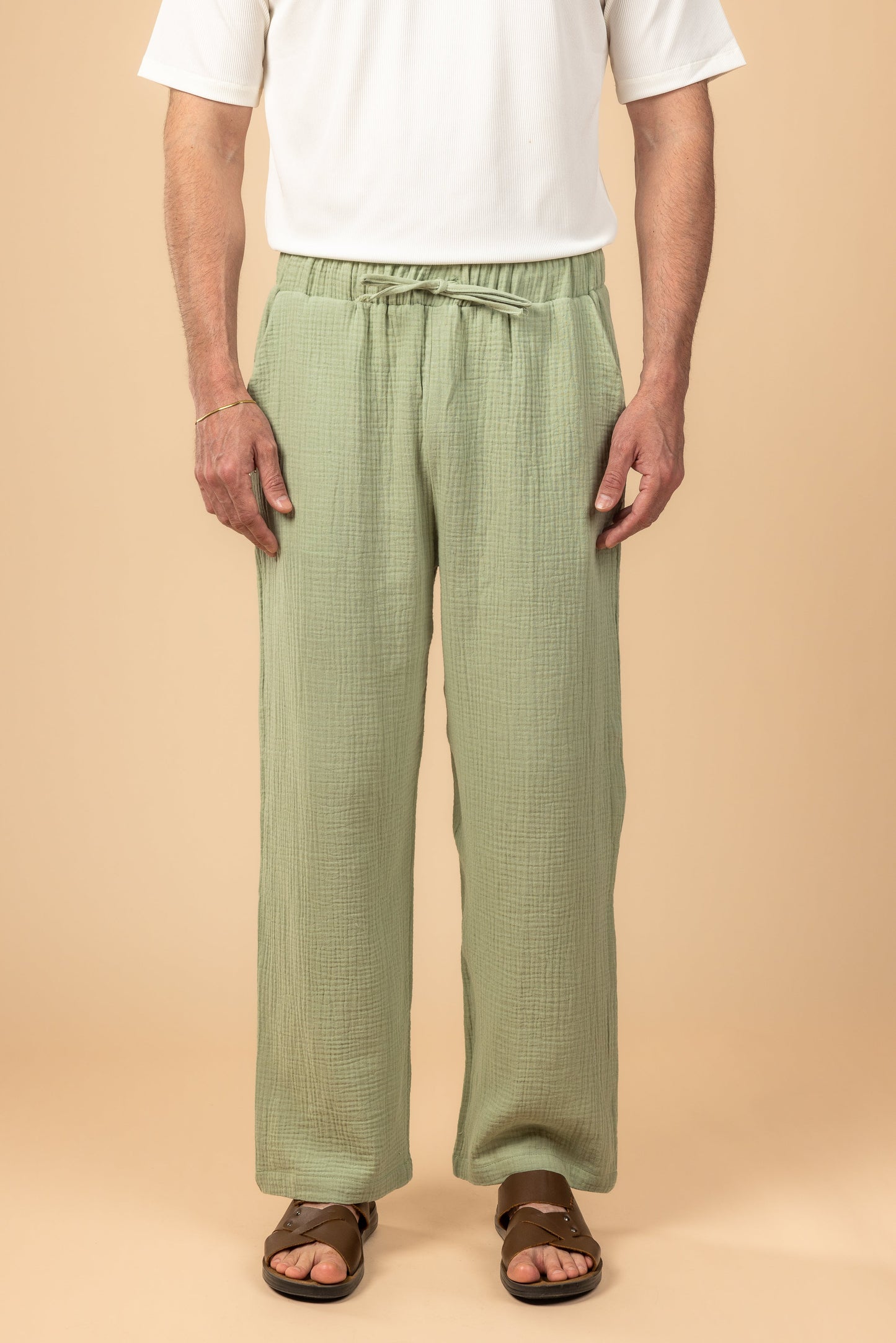 Wide Leg Baby Cotton Pants - Mint Green