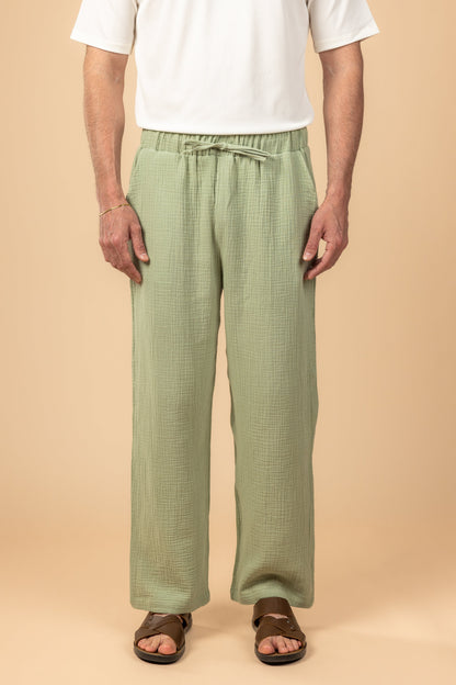 Wide Leg Baby Cotton Pants - Mint Green