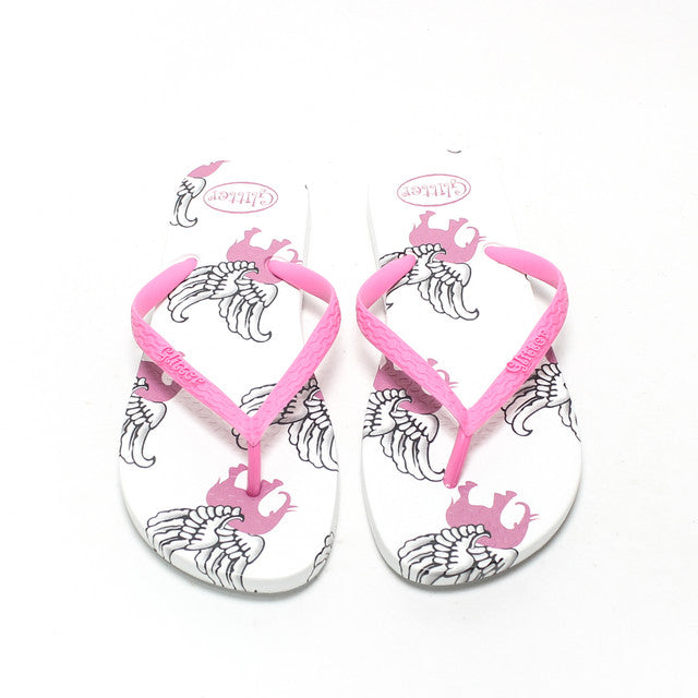 Flip Flops with Fuchsia Straps – White