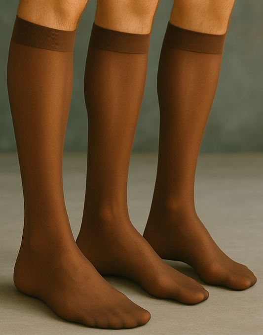 Nylon Sheer Black Socks 3 Pack - Brown