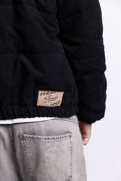 Cropped Corduroy Puffer Jacket - Black