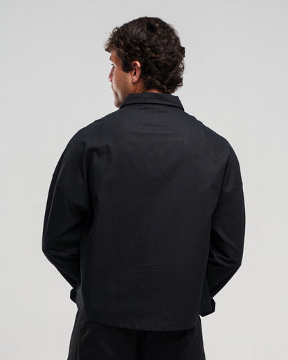 Linen Long-Sleeve Button-Up Shirt – Black