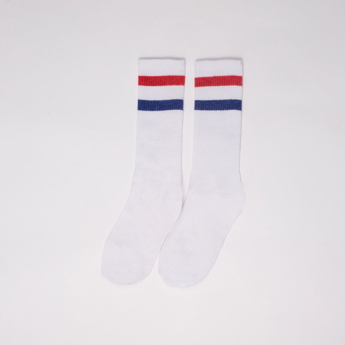 Cotton Basic Striped Crew Socks – White