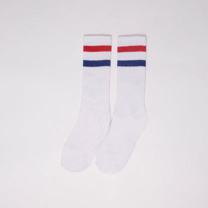 Cotton Basic Striped Crew Socks – White
