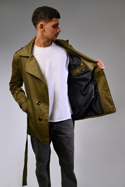 Olive Green Gabardine Trench Jacket