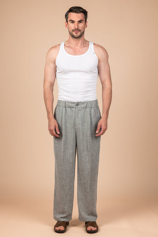 Tailored Linen Pants - Gray