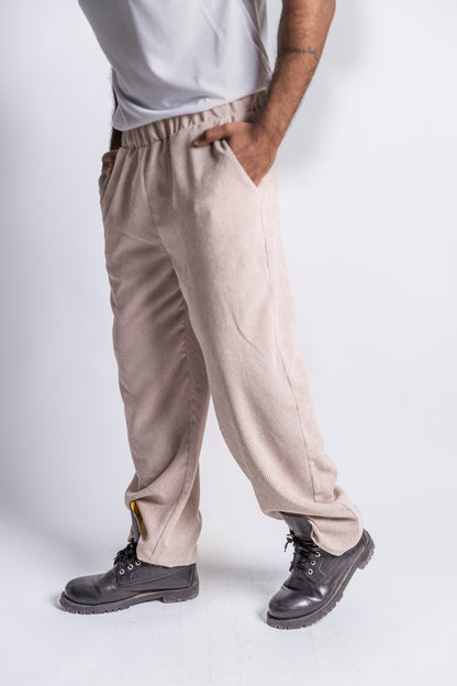 Wide Leg Corduroy Pants - Creme