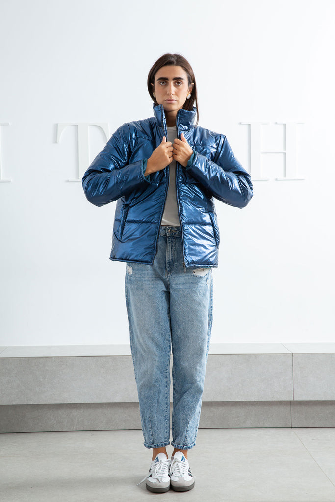 Metallic Puffer Jacket - Blue