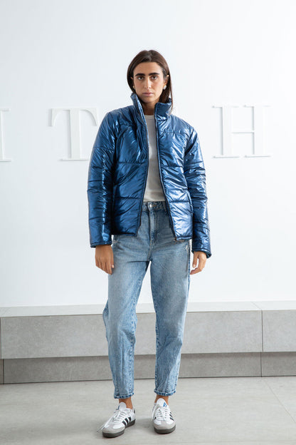 Metallic Puffer Jacket - Blue