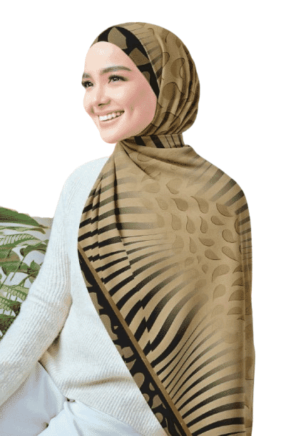 Printed Chiffon Crepe Veil - Beige