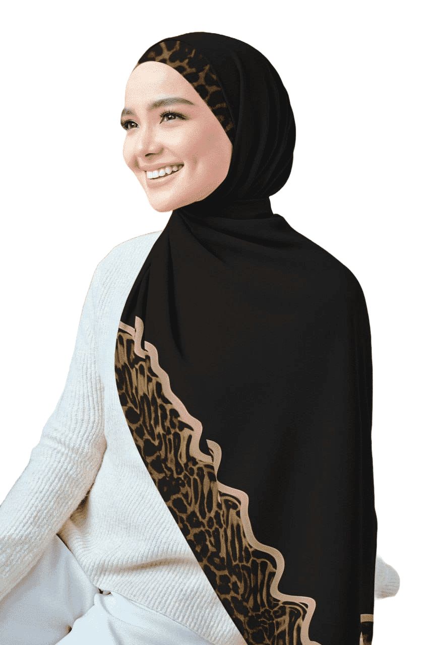 Printed Chiffon Crepe Veil - Black