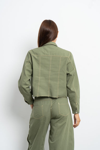 Cropped Gabardine Jacket - Olive